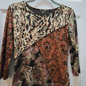 Vintage Caia Boho Leopard Crushed Velvet Patchwork Top Size M